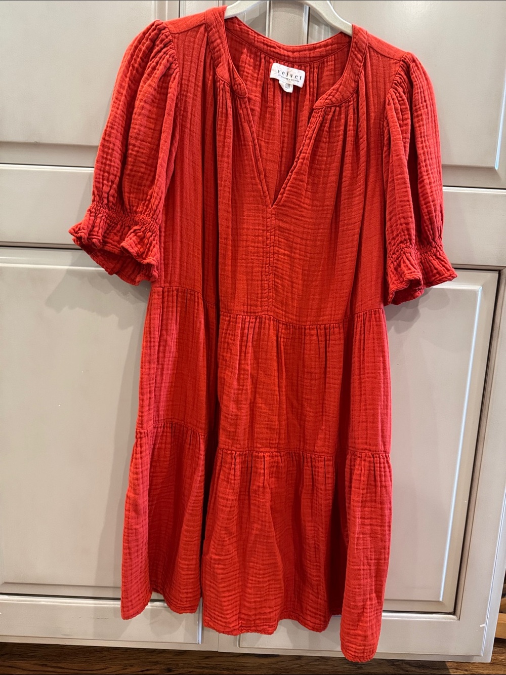 Velvet by Graham & Spencer Red Tiered Puff-Sleeve Dress